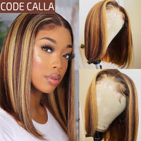 Thumbnail for Honey Blonde Short Bob Wig- Pre Plucked Lace Wig