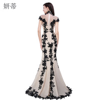 Thumbnail for Elegant Black Short Sleeve Mermaid Evening Dress