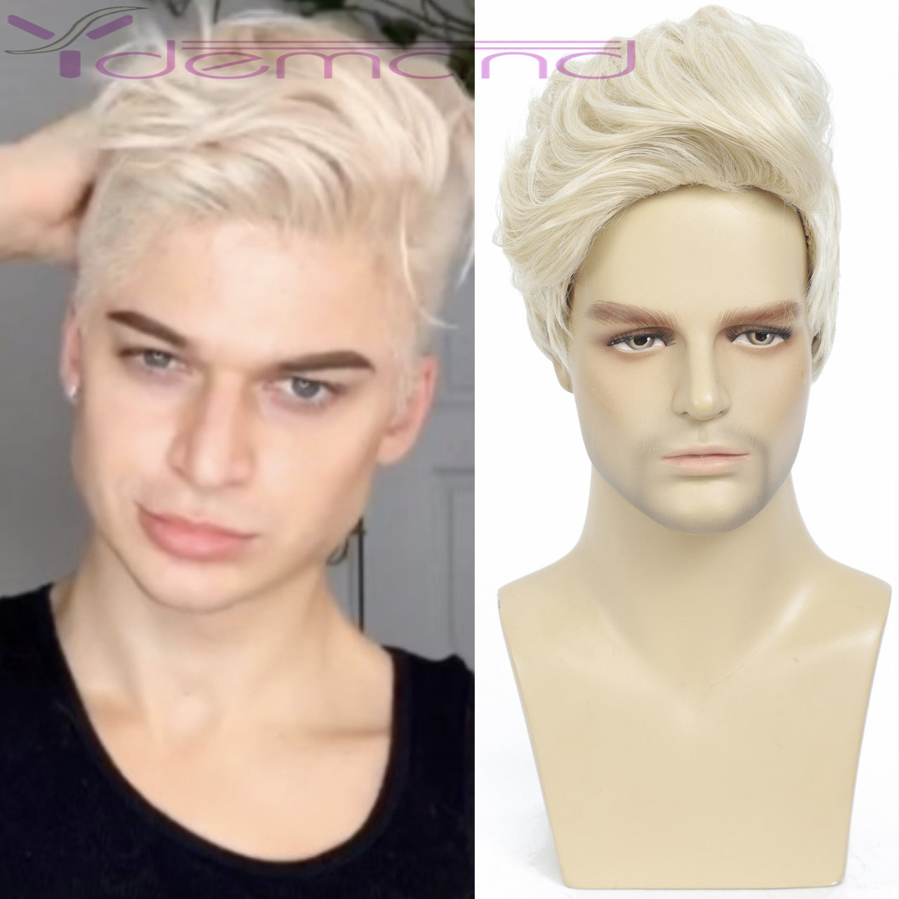 Wig Short Blonde Synthetic Wave Full Wig