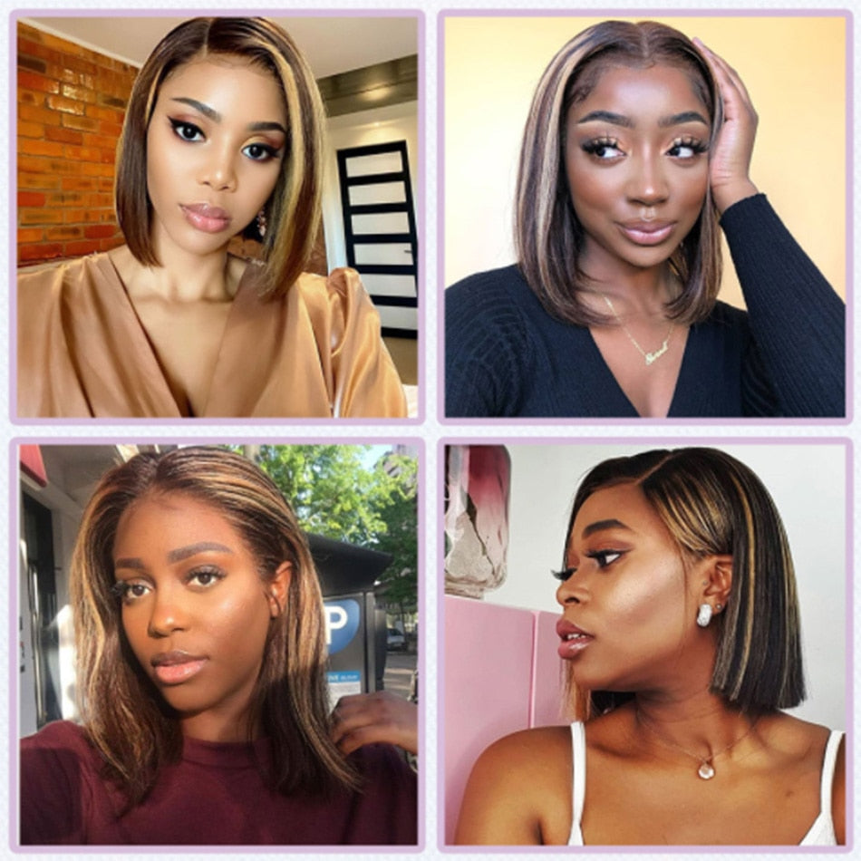 Honey Blonde Short Bob Wig- Pre Plucked Lace Wig