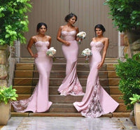 Thumbnail for Pink Lace Floor Length Mermaid Bridesmaid Dresses