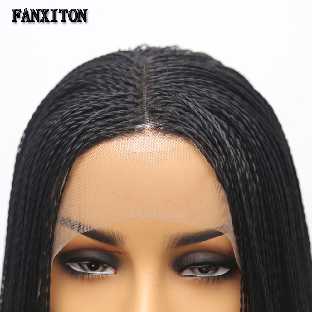 Black Heat Resistant Fiber Synthetic Hair Wigs 2x Twist Braids