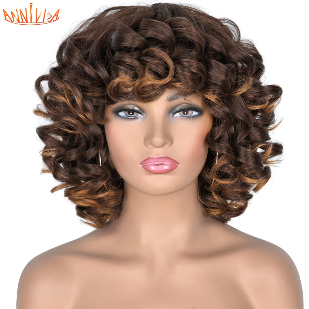 Afro Kinky Curly Wigs With Bangs