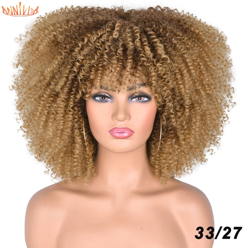 Afro Kinky Curly Wigs With Bangs