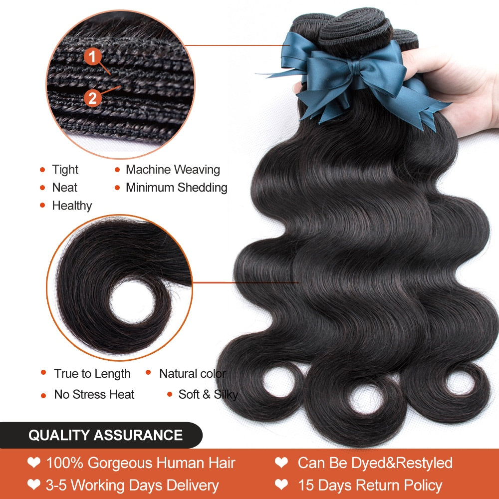 Brazilian Hair Body Wave -3 Bundles With Closure Human Hair