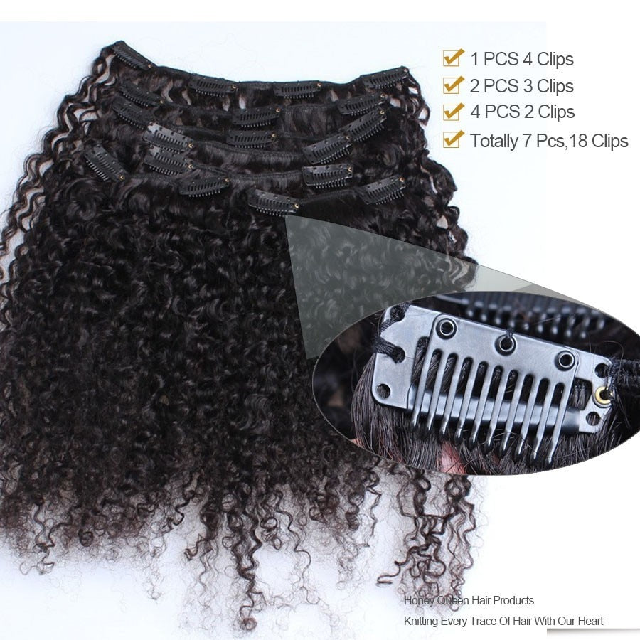 3B 3C Kinky Curly Clip in Human Hair Extensions Full Head