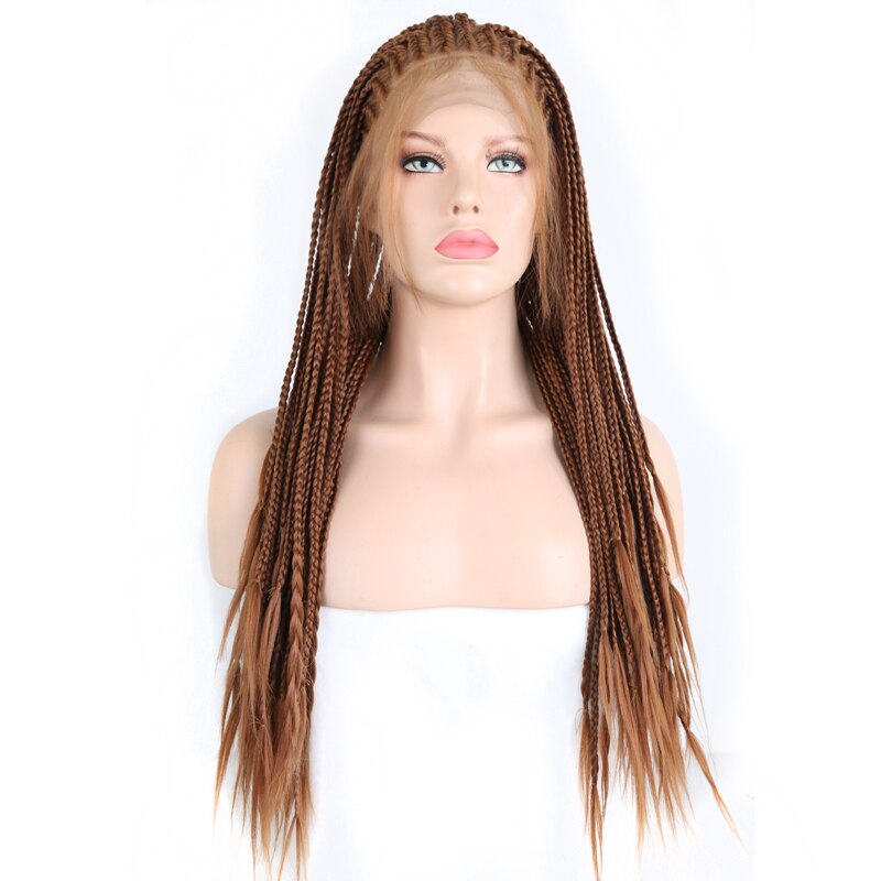 Brown Hair Wigs Braided Box Braids Wig With Baby Hair