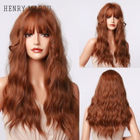 Thumbnail for Long Wavy Dark Brown Synthetic Wigs With Bangs