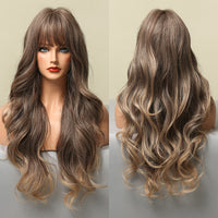 Thumbnail for Brown Blonde Highlight Synthetic Wigs With Full Bangs