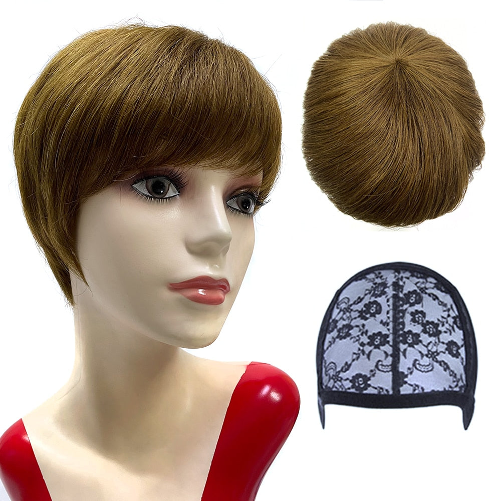 Short Bob Wig With Bangs Pixie Cut Brazilian Hair