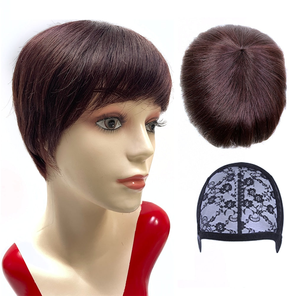 Short Bob Wig With Bangs Pixie Cut Brazilian Hair