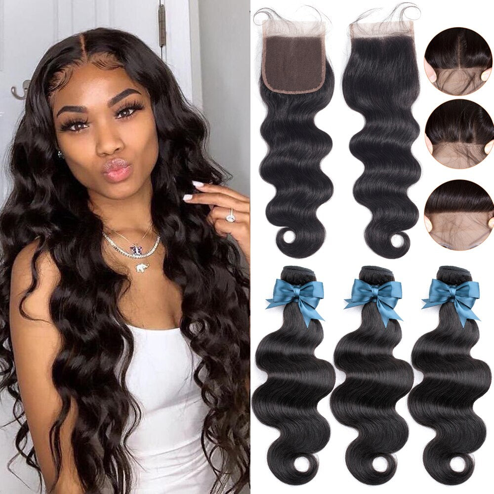 Brazilian Hair Body Wave -3 Bundles With Closure Human Hair