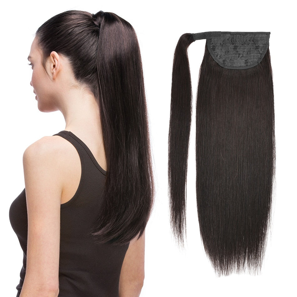 Ponytail Human Hair Machine Remy Straight