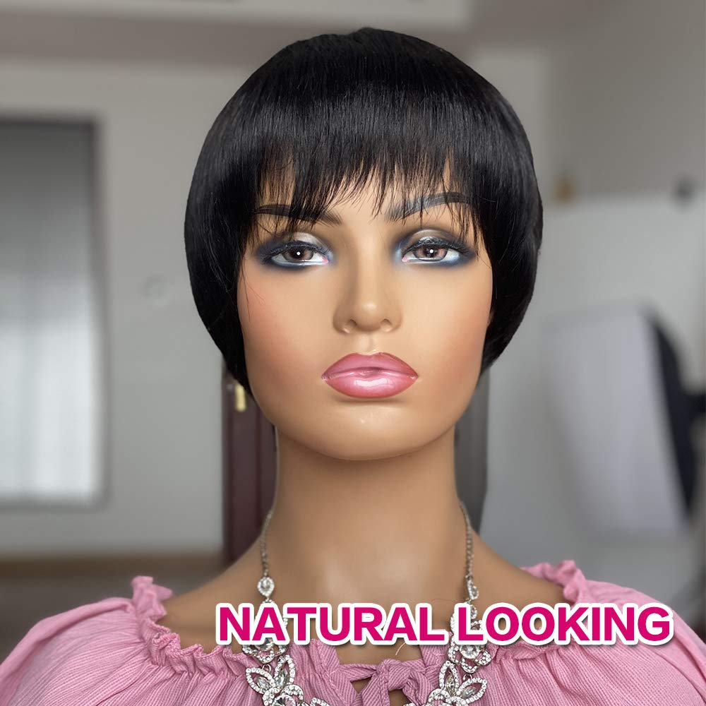 Short Bob Wig With Bangs Pixie Cut Brazilian Hair