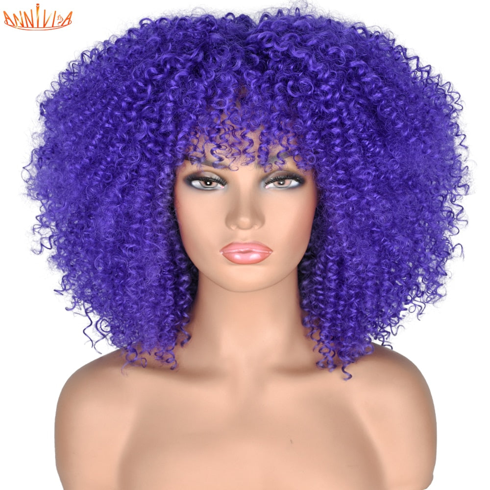 Afro Kinky Curly Wigs With Bangs