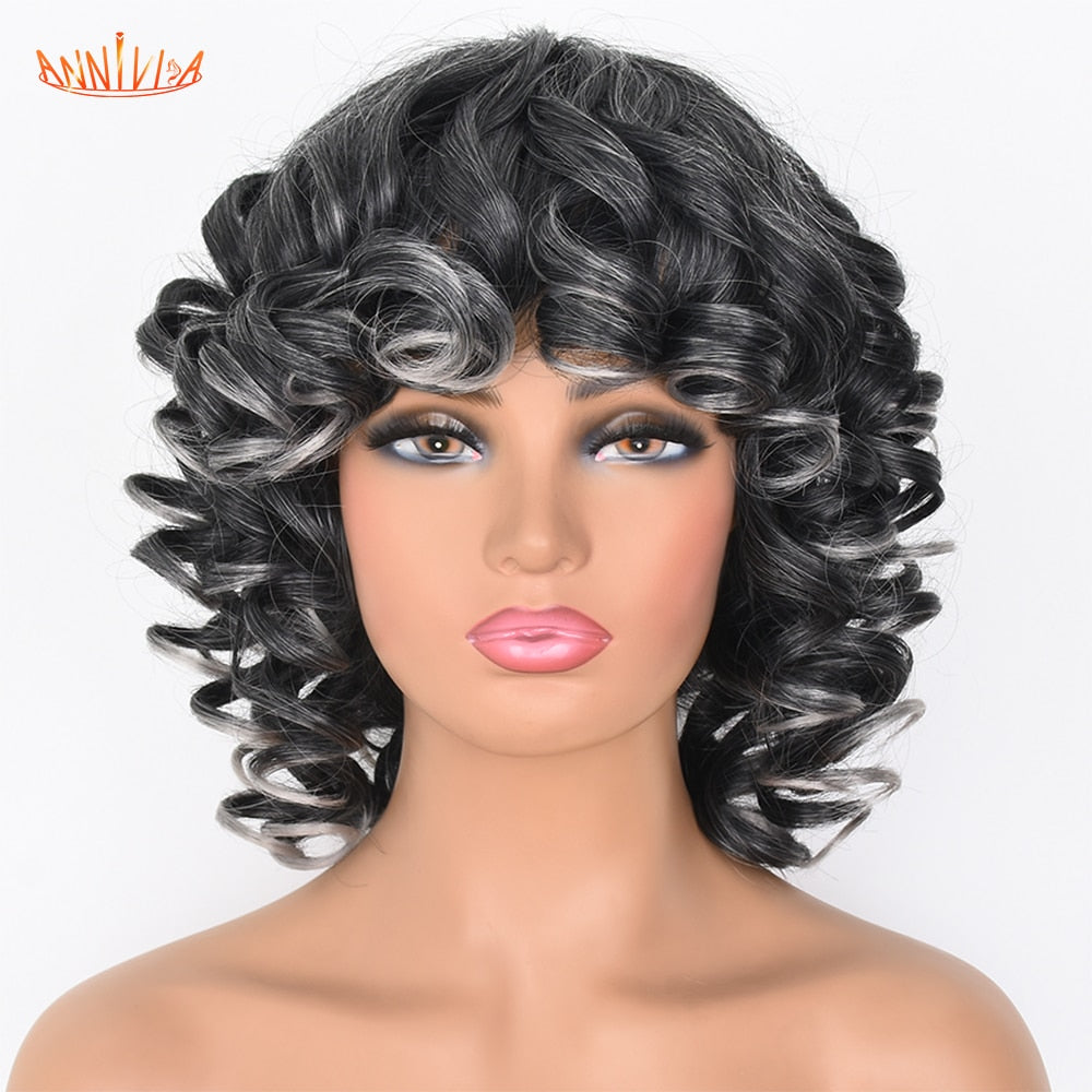 Afro Kinky Curly Wigs With Bangs