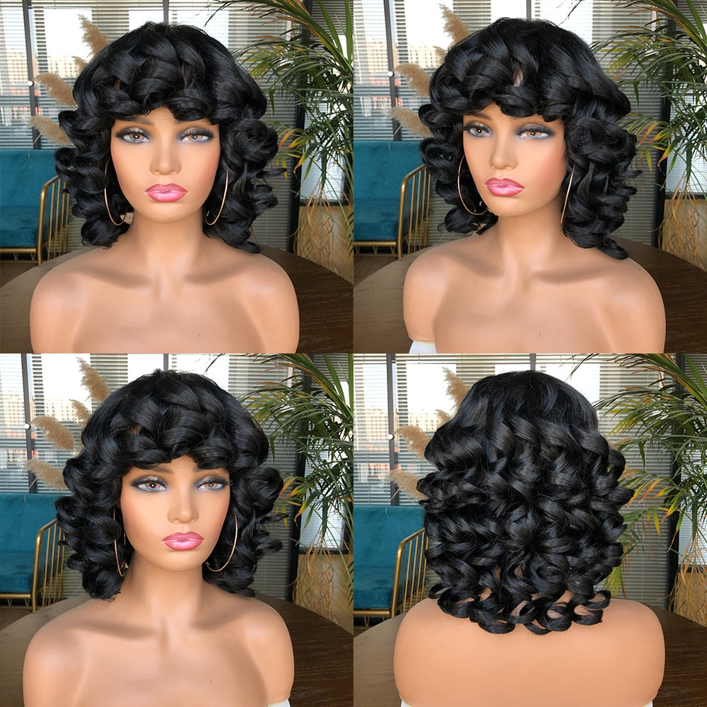 Afro Kinky Curly Wigs With Bangs