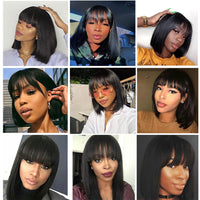 Thumbnail for Short Bob Wig With Bangs Pixie Cut Brazilian Hair