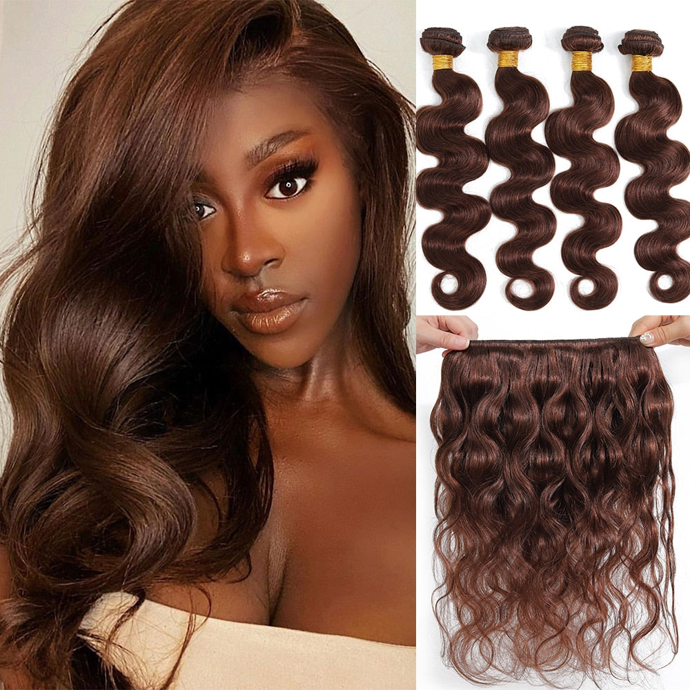 Brazilian Body Wave Hair Bundles 100% Human Hair Weave Natural Color #4 Brown