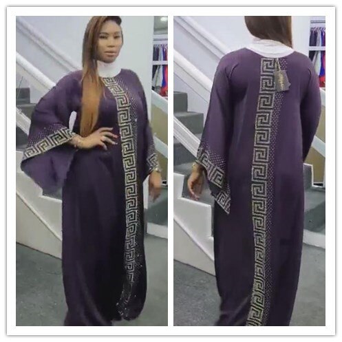 Dashiki Dress Silk Beading Abaya Bandage Maxi