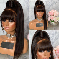 Thumbnail for 180 Density Indian  Human Hair Wigs With Bangs