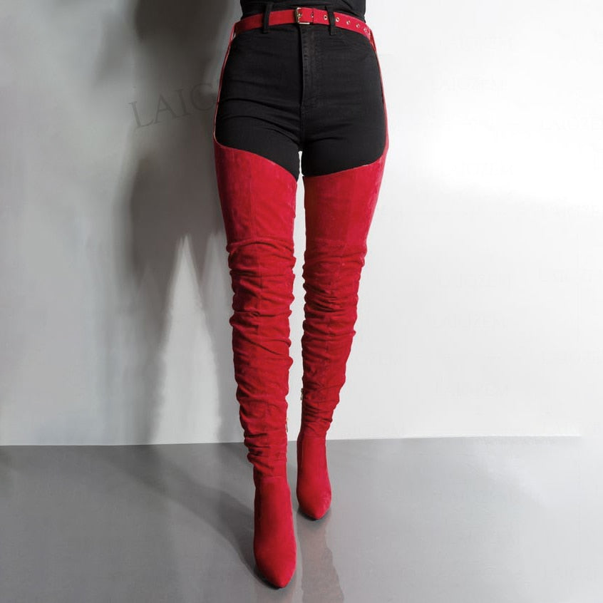 Waist Belt Thigh High  Heeled Boots