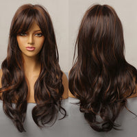 Thumbnail for Brown Blonde Highlight Synthetic Wigs With Full Bangs