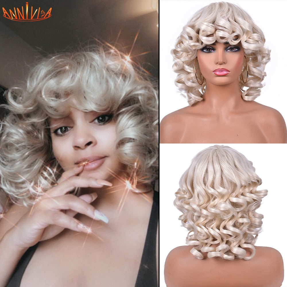 Afro Kinky Curly Wigs With Bangs