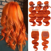 Thumbnail for Orange Bundles With Closure Malaysian Body Wave Hair