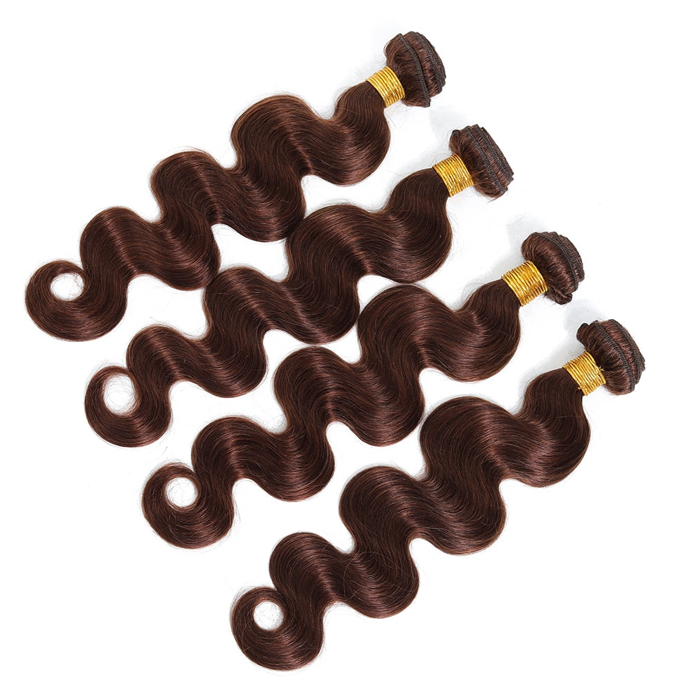 Brazilian Body Wave Hair Bundles 100% Human Hair Weave Natural Color #4 Brown