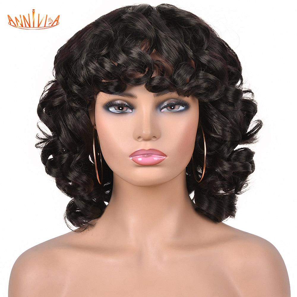 Afro Kinky Curly Wigs With Bangs