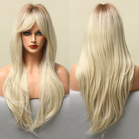 Thumbnail for Brown Blonde Highlight Synthetic Wigs With Full Bangs