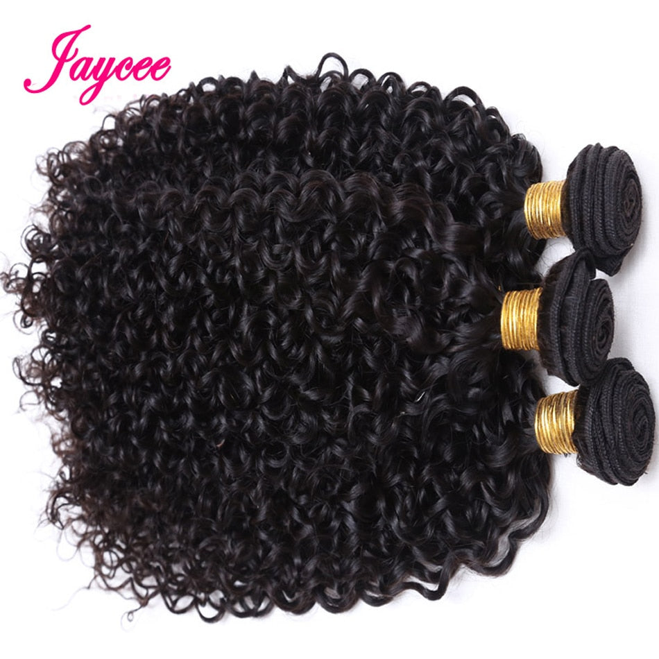 18 inches Malaysian Curly Hair With Closure Wet and Wavy Human Hair Bundles