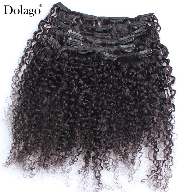 3B 3C Kinky Curly Clip in Human Hair Extensions Full Head