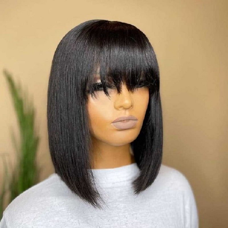 Straight Bob Wig With Bangs Human Hair