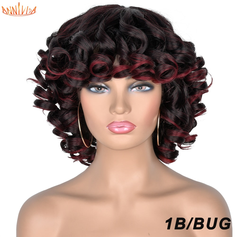 Afro Kinky Curly Wigs With Bangs