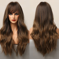 Thumbnail for Brown Blonde Highlight Synthetic Wigs With Full Bangs