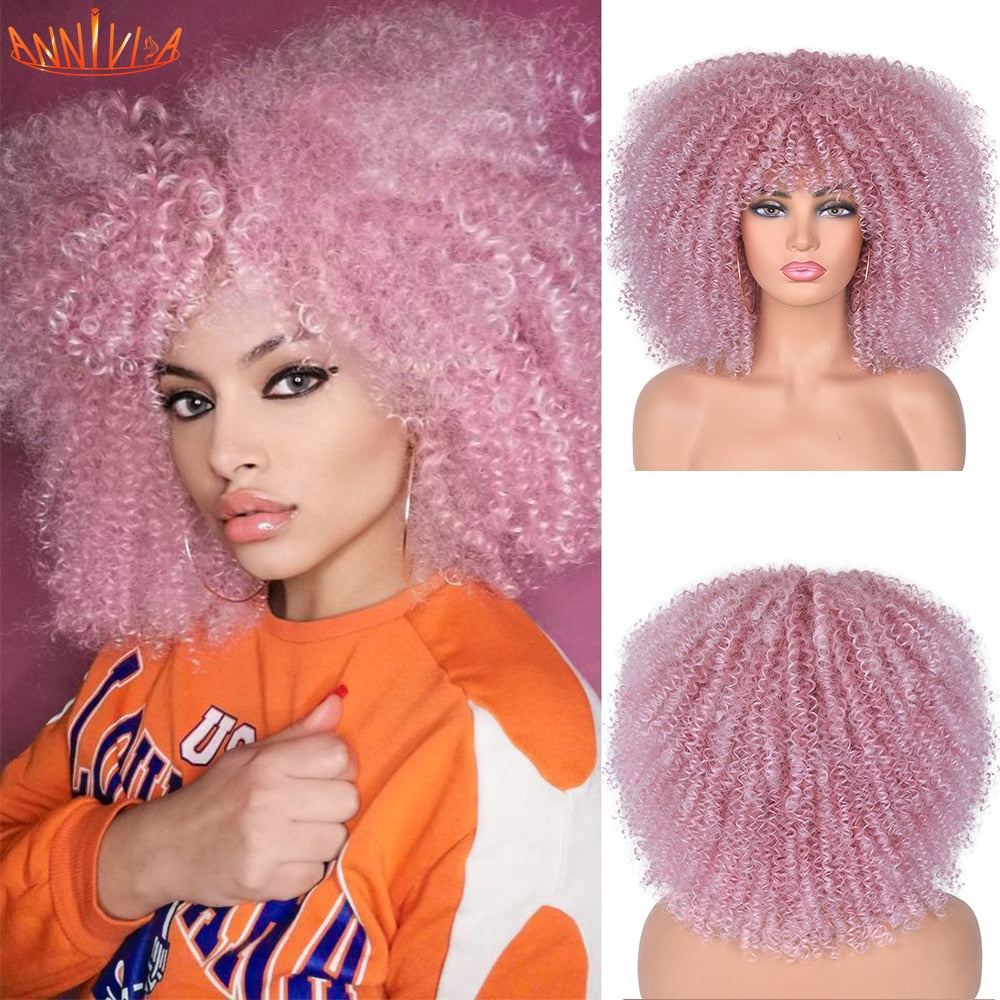 Afro Kinky Curly Wigs With Bangs