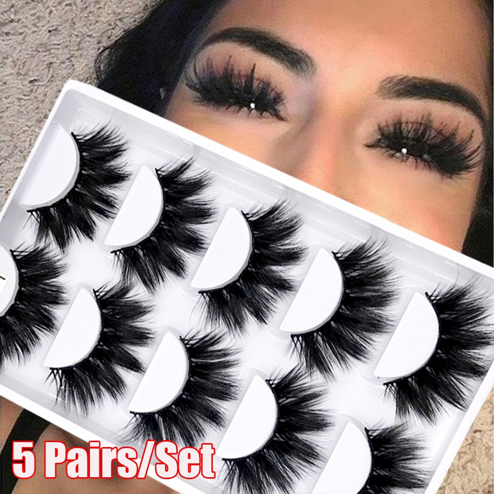 5Pairs/Set Faux Mink Hair False Eyelashes Wispy Criss