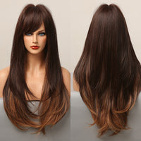 Thumbnail for Brown Blonde Highlight Synthetic Wigs With Full Bangs