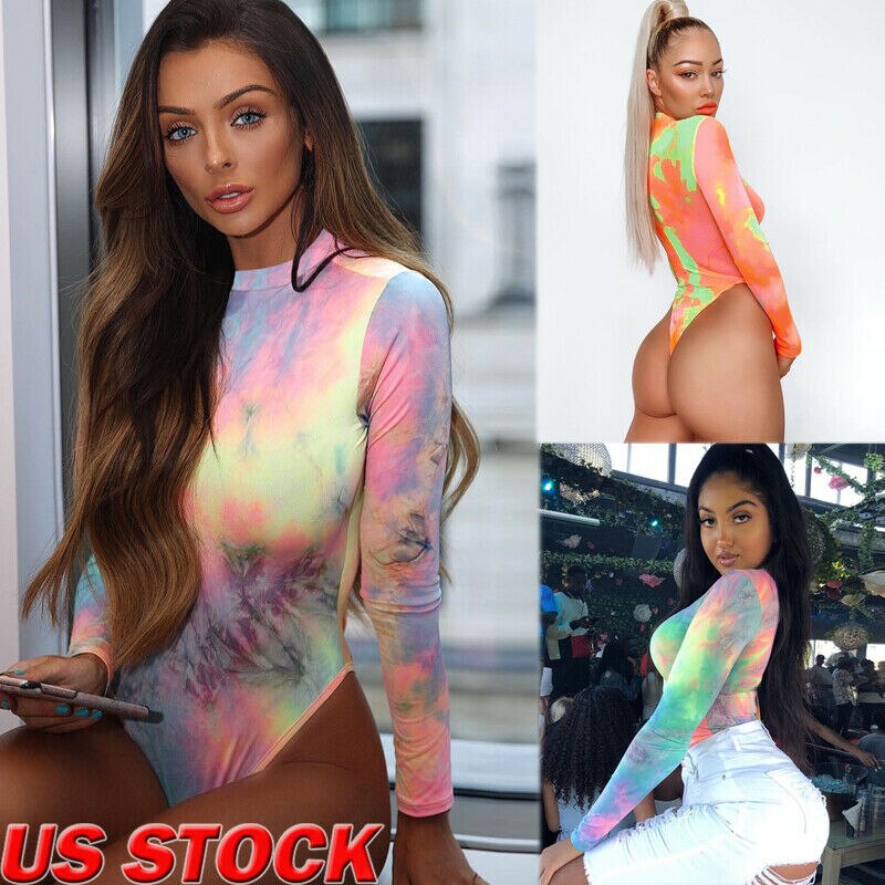 Fashion Tie Dye Print Bodycon Bodysuits