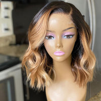 Thumbnail for 13*4 Lace Front Human Hair Wigs Ombre Blonde Highlight Wavy BOB 150%