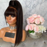 Thumbnail for 180 Density Indian  Human Hair Wigs With Bangs