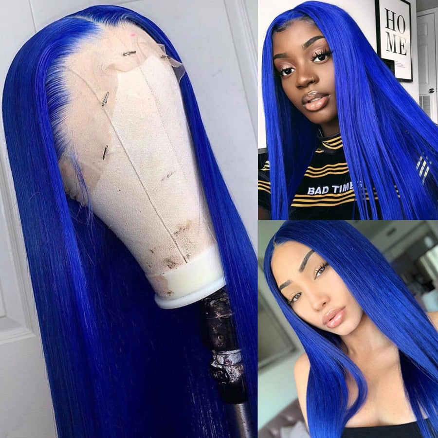 Blue Coloured Lace Front Wig Human Hair