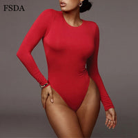 Thumbnail for Neck Long Sleeve Solid White Sexy Bodysuit