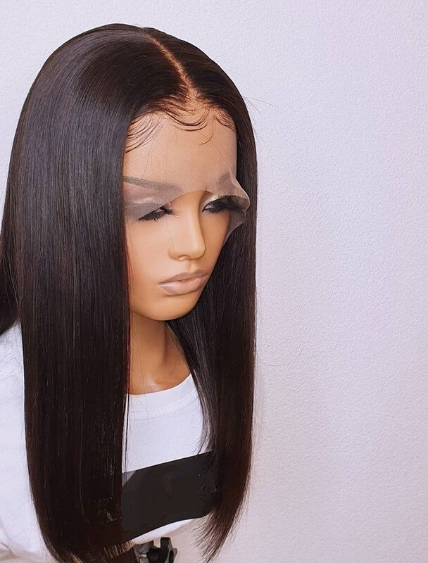 Black With Brown Highlight Wig T Part Front Lace Human Hair