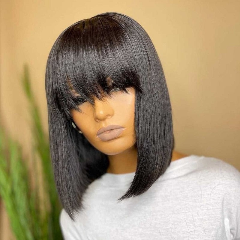 Straight Bob Wig With Bangs Human Hair