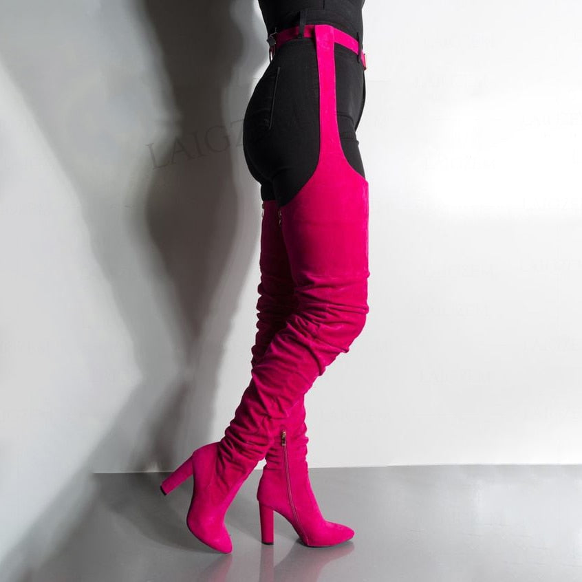 Waist Belt Thigh High  Heeled Boots