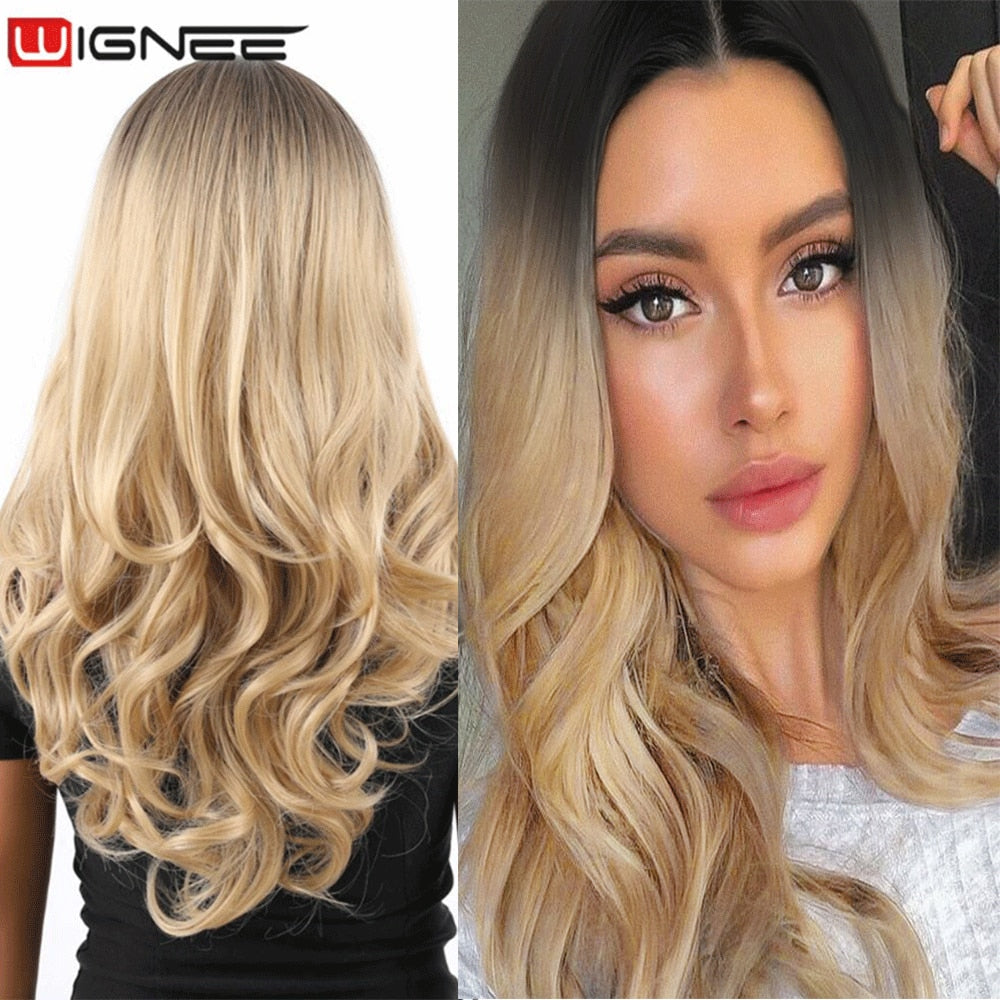 Long Wavy Natural Hair Temperature 3 Tone Ombre Brown Glueless