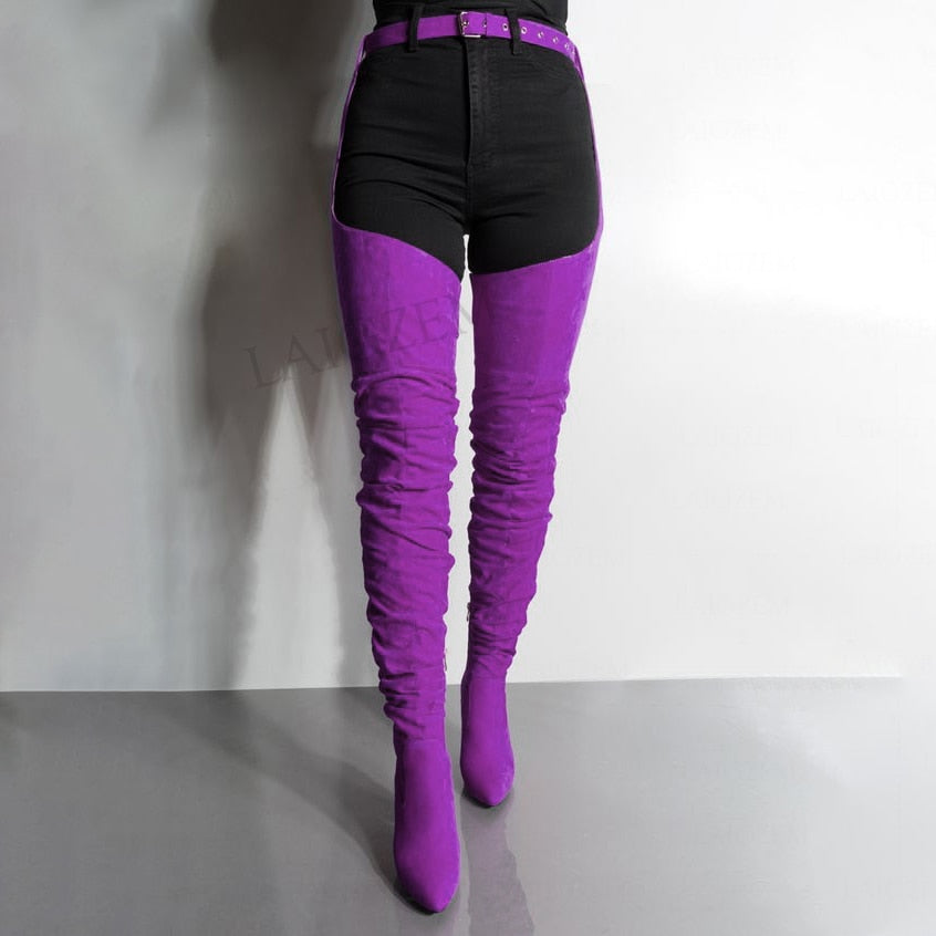 Waist Belt Thigh High  Heeled Boots